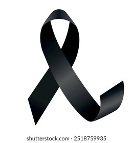 Black Satin Ribbon. Black Awareness Vector. Realistic Ribbon Isolated on White Background. Terrorism. Death. Grief Sign. Mourning Symbol.