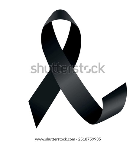 Black Satin Ribbon. Black Awareness Vector. Realistic Ribbon Isolated on White Background. Terrorism. Death. Grief Sign. Mourning Symbol.
