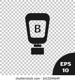 Black Sauce bottle icon isolated on transparent background. Ketchup, mustard and mayonnaise bottles with sauce for fast food.  Vector Illustration