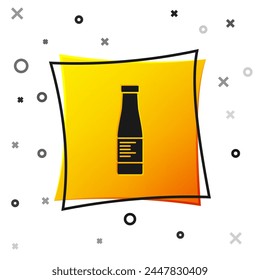 Black Sauce bottle icon isolated on white background. Ketchup, mustard and mayonnaise bottles with sauce for fast food. Yellow square button. Vector