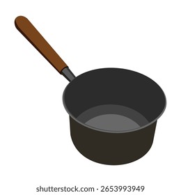 Black saucepan with brown handle