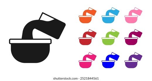 Schwarzes Saucepan-Symbol einzeln auf weißem Hintergrund. Kochtopf. Symbol für kochendes oder eintopfendes Essen. Setzen Sie die Symbole bunt. Vektorgrafik