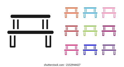 Black Sauna wood bench icon isolated on white background. Set icons colorful. Vector