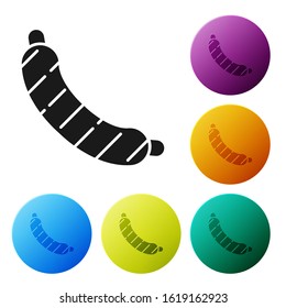 Black Sausage icon isolated on white background. Grilled sausage and aroma sign. Set icons colorful circle buttons. Vector Illustration