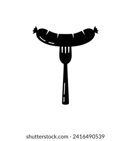 black sausage on fork like currywurst icon. concept of roasted bratwurst or german grilled meat. flat simple style trend modern curry wurst logotype graphic design isolated on white background