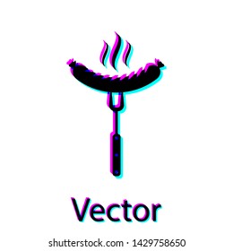 Black Sausage on the fork with steam icon isolated on white background. Grilled sausage and aroma sign. Vector Illustration