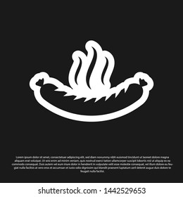 Black Sausage with steam icon isolated on black background. Grilled sausage and aroma sign. Vector Illustration
