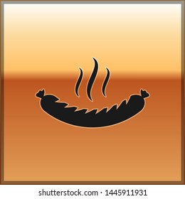 Black Sausage with steam icon isolated on gold background. Grilled sausage and aroma sign. Vector Illustration