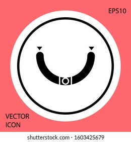 Black Sausage with steam icon isolated on red background. Grilled sausage and aroma sign. White circle button. Vector Illustration