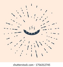 Black Sausage with steam icon isolated on beige background. Grilled sausage and aroma sign. Abstract circle random dots. Vector Illustration