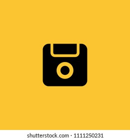Black Save or Floppy Drive Icon on Yellow Background