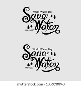 Black Save Water Typographical Design Elements.World Water Day icon. March, 22. Minimalistic design for World Water Day concept.Vector illustration