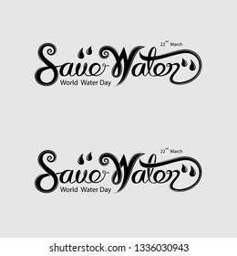 Black Save Water Typographical Design Elements.World Water Day icon. March,22. Minimalistic design for World Water Day concept.Vector illustration