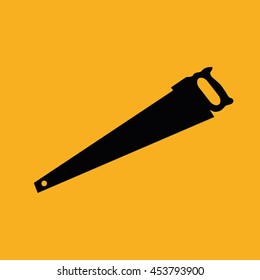Black saw tool icon vector. Yellow background