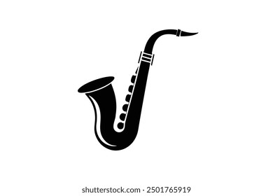 Black Saxophone Icon on White Background - Musical Instrument Symbol Vector Design