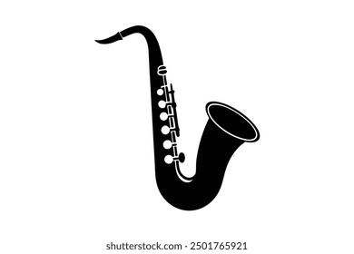 Black Saxophone Icon on White Background - Musical Instrument Symbol Vector Design