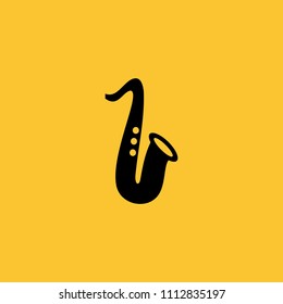 Black Saxophone Icon on Yellow Background