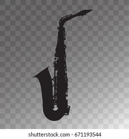 Black Saxophone isolated on Gray Background. Music Concept Sketch Style Vector illustration. Poster, Cover For Jazz Festival With a Saxophone, For a Concert of Jazz Music Festival. Saxophone Vector.