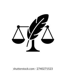 Black scale with feather, representing justice and law concept