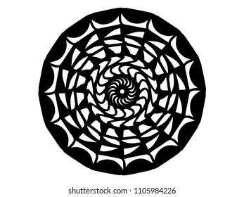 Black scale mandala on white background. Mandala with move illusion vector. Round stamp template. Circle ornament isolated. Abstract medallion. Handdrawn seal or tattoo. Coloring mandala clipart