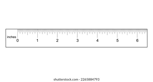 Black scale, markup for rulers from 0 to 6 inches. Art design horizontal measure scale distances 6" ruler division one thirty-second inch. Vector illustration