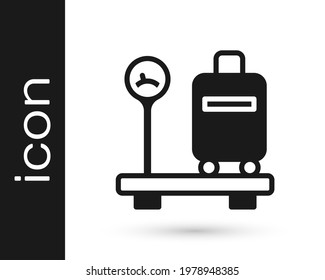 Black Scale with suitcase icon isolated on white background. Logistic and delivery. Weight of delivery package on a scale.  Vector