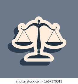 Black Scales of justice icon isolated on grey background.