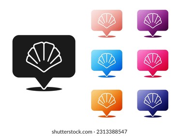 Black Scallop sea shell icon isolated on white background. Seashell sign. Set icons colorful. Vector