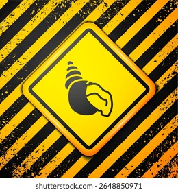 Black Scallop sea shell icon isolated on yellow background. Seashell sign. Warning sign. Vector