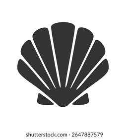 Black Scallop Shell Silhouette Illustration for Beach-Themed Designs and Decorations. Classic Marine Icon in Simple Style.