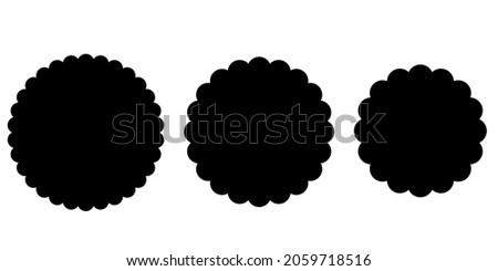 Black Scalloped circle shape set. Clipart image isolated on white background Foto stock © 