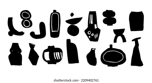 Black Scandinavian vector silhouette clip arts. Doodle floral elements for wallpaper, print, clothes, etc.