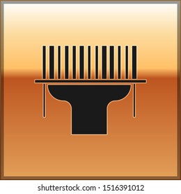 Black Scanner scanning bar code icon isolated on gold background. Barcode label sticker. Identification for delivery with bars.  Vector Illustration
