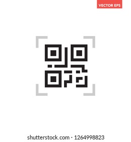 Black scanning Qr code on phone screen icon, simple business coding flat design interface element for app ui ux web button banner, eps 10 vector isolated on white background