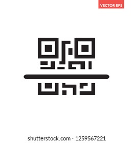 Black scanning qrcode with laser light line icon for interface concept elements app ui ux web button logo, simple modern graphic glyphs flat design vector eps 10 isolated on white background