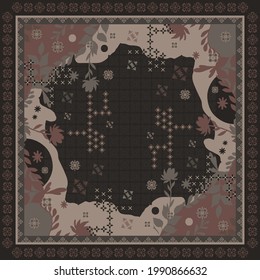 Black scarf with flowery pattern design. Hijab motif style