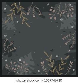 black scarf pattern with beautiful leaf and flower design