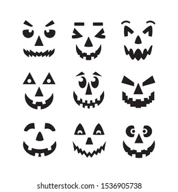 Black scary, cool and funny isolated Halloween pumpkin faces icons set on white background