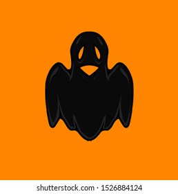The black scary ghost logo mascot design on Halloween festival wallpaper with orange background