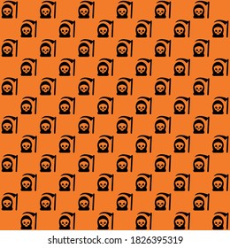 black scary ghost with long axe on a orange background