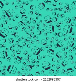 Black Scary monster - Frankenstein face icon isolated seamless pattern on green background. Happy Halloween party.  Vector