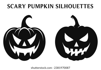Black Scary Pumpkins Vector Clipart Bundle, Halloween pumpkin silhouette Set