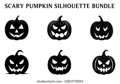 Black Scary Pumpkins Vector Clipart Bundle, Halloween pumpkin silhouette Set