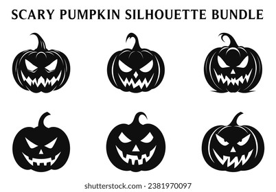 Black Scary Pumpkins Vector Clipart Bundle, Halloween pumpkin silhouette Set