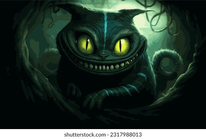 Black scary shadows and the face of a cheshire cat svg
