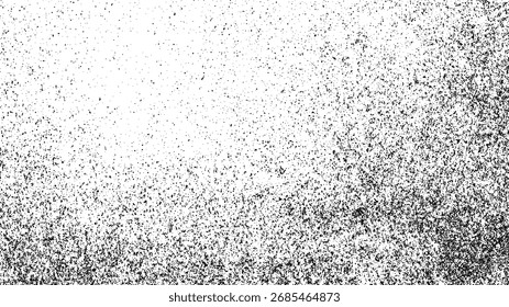 Black scattered dot pattern on white background. Grainy stipple noise texture for design overlay. Abstract vector halftone effect.