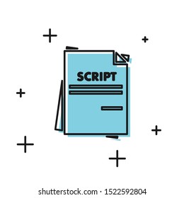 Black Scenario icon isolated on white background. Script reading concept for art project, films, theaters.  Vector Illustration