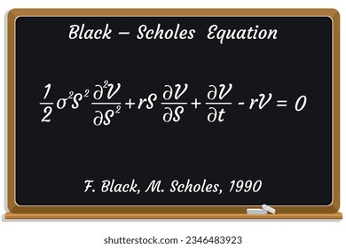 Black – Scholes Equation on a black chalkboard. Education. Science. Formula. Vector illustration. 