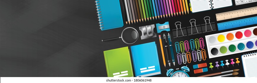 Black School Background Blackboard Backdrop Realistic Stock Vector ...