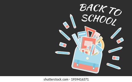 Black school background with study equipment